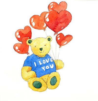 Jag älskar dig björn - ballong, 2011 (akvarell) av Jennifer Abbott