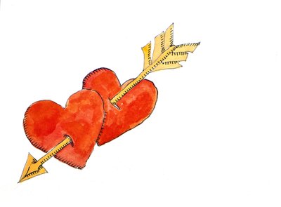 Två hjärtan - pil, 2011 (akvarell) av Jennifer Abbott