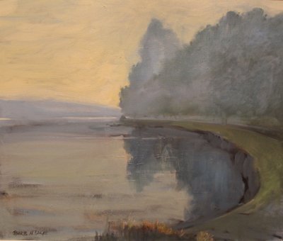 Batson Creek Salcombe, tidig morgon, olja på duk, 2016 av Jennifer Wright