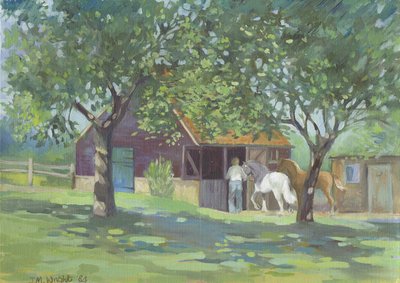 Hästar bort från flugorna (olja på duk) av Jennifer Wright