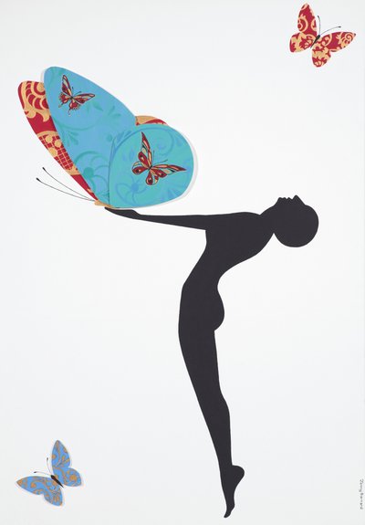 Les Papillons, 2008 (akryl på duk) av Jenny Barnard