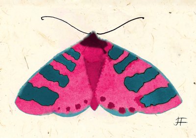 Pink Moth, 2024 (akvarell på papper) av Jenny Frean