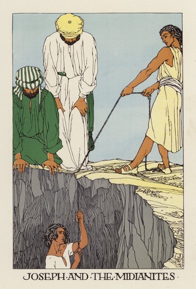 Josef och midjaniterna (färglitografi) av Jenny Wylie