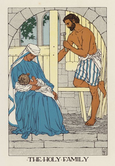 Den heliga familjen (färglitografi) av Jenny Wylie