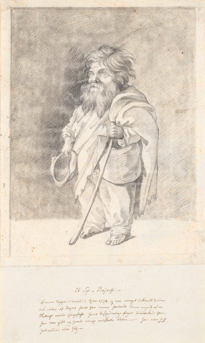 Den romerska dvärgen Francesco Ravai, kallad Bajocco. Helfigur, trekvartsprofil till vänster av Jens Juel