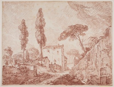 Italienskt fantasilandskap med träd och hus av Jens Petersen Lund