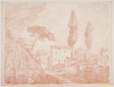 Italienskt fantasilandskap med träd och hus av Jens Petersen Lund
