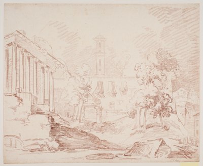 Italienskt prospekt med tempel och kyrka av Jens Petersen Lund