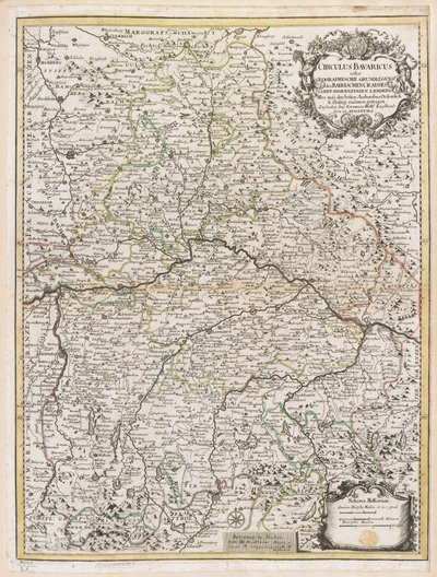 Karta över Bayern, ca 1695 (färgad gravyr) av Jeremias Wolff