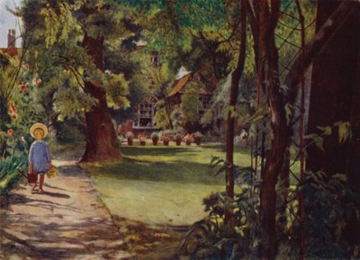 Kelmscott House, The Garden, tittar från floden (färg litho) av Jessie MacGregor