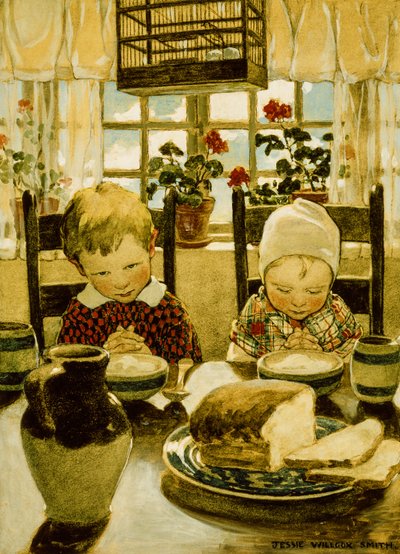 Böner vid frukost (akvarell) av Jessie Willcox Smith