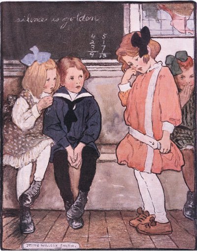 Hon kom ner från plattformen, fortfarande tappert kvävde sina tårar (färg litho) av Jessie Willcox Smith