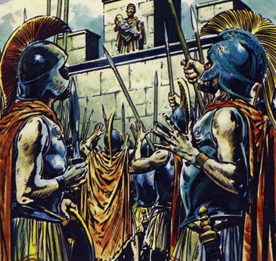 Alexander den store var son till Filip II av Makedonien (färglitografi) av Jesus Blasco