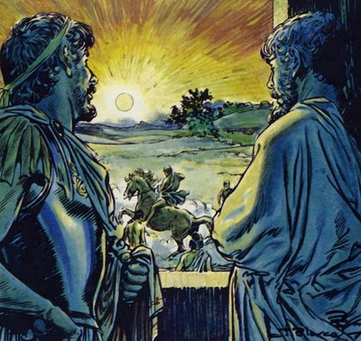 Alexander kunde rida på Bucephalus, en eldsprutande springare (färglitografi) av Jesus Blasco