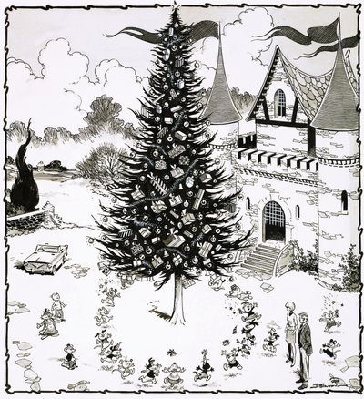 Julgran omgiven av dansande djur av Jesus Blasco