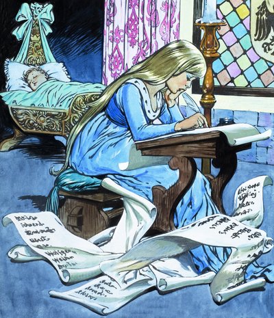 Mjölnarens dotter och hennes son, ur berättelsen om Rumpelstiltskin av Jesus Blasco