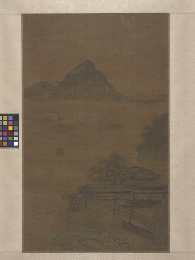 Palatial Pavilions In Spring Mists (bläck, färg och guld på siden) av Jiang Yuan