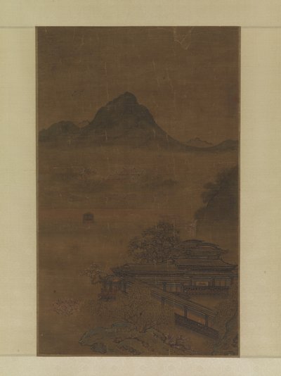 Palatial Pavilions In Spring Mists (bläck, färg och guld på siden) av Jiang Yuan
