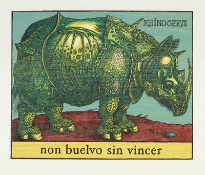 Green Rhino, 2007 (träsnitt) av Jim Monson