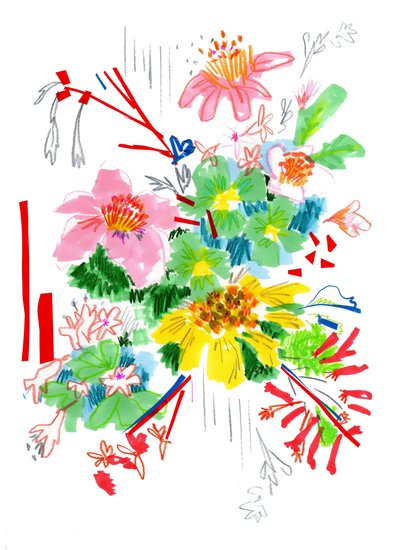 Floral Sketch 2, 2014 (penna och bläck, collage på papper) av Jo Chambers