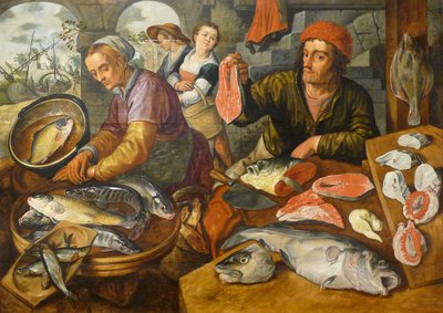 Franska: Le Marché aux poissons Fiskmarknad av Joachim Beuckelaer