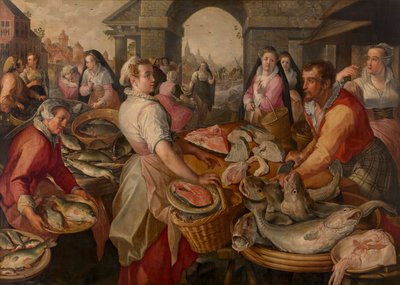 Fishmarket (olja på panel) av Joachim Beuckelaer