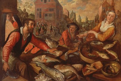 The Fish Market (olja på duk) av Joachim Beuckelaer or Bueckelaer
