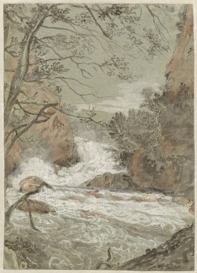 Flodlandskap med ett vattenfall (recto) av Joachim Franz Beich