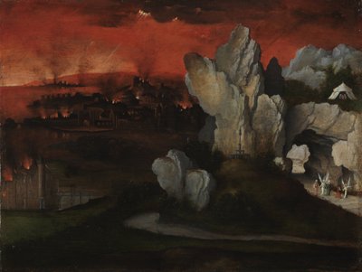 Landskap med förstörelsen av Sodom och Gomorra, ca. 1520 av Joachim Patinir