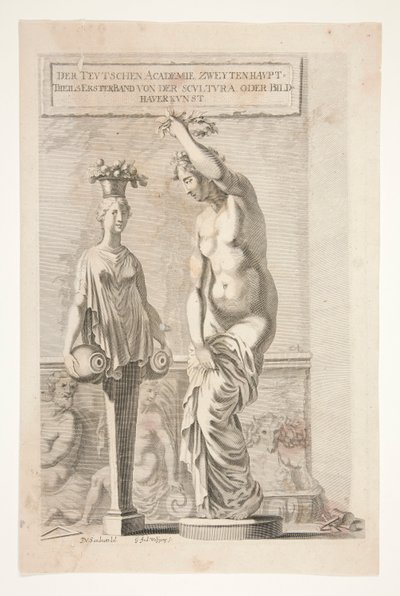 彫像と花瓶と果物を運ぶ女性のヘルム スウェーデン av Joachim von Sandrart