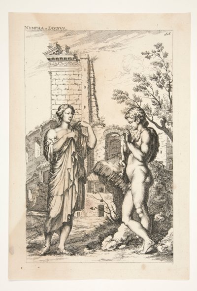 Diane de Gabies och en faun, från beundrade antika skulpturer av Joachim von Sandrart