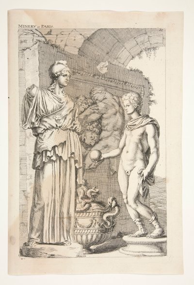 Minerva och Paris, från Ancient Sculptures Admired av Joachim von Sandrart