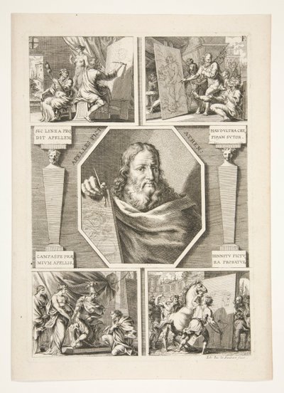 Porträtt av Apelles och fyra scener ur Apelles liv av Joachim von Sandrart