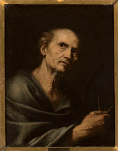 Porträtt av en man med passare av Joachim von Sandrart