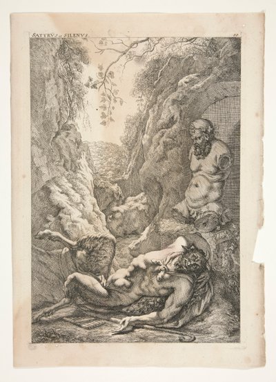 Satyr och Silenos, från Ancient Sculptures Admired av Joachim von Sandrart