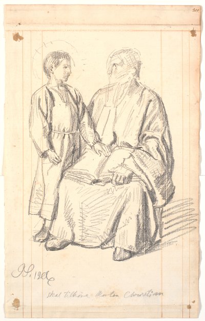 Figurstudie av sittande gubbe och stående pojke av Joakim Frederik Skovgaard