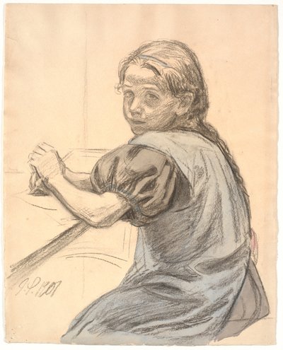 Georgia Skovgaard sitter vid ett bord av Joakim Frederik Skovgaard