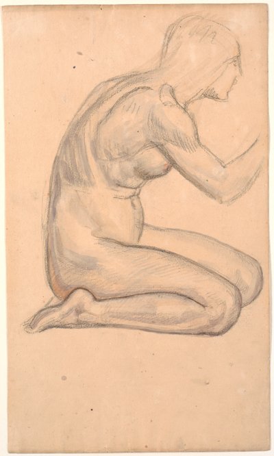 Modellstudie; knästående kvinna i profil m.h. av Joakim Frederik Skovgaard