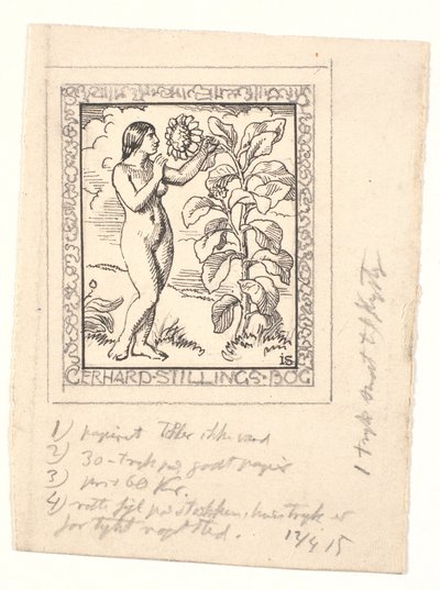 Utkast till exlibris för Gerhard Stilling av Joakim Frederik Skovgaard