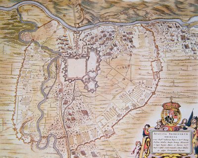 Plan över citadellet i Turin under belägringen av 1640 (färg litho) av Joan (after) Blaeu