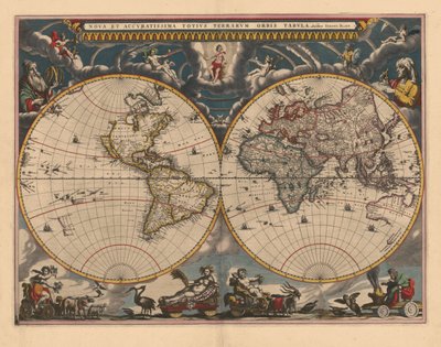 Dubbla halvklotskarta över världen, 1662 av Joan Blaeu
