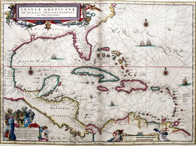 Mexikanska golfen och Karibien, från Blaeus "Atlas of the Americas av Joan Blaeu