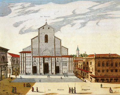 Italien, Bologna, San Petronio-katedralen i Venedig, tryck av Joan Blaeu