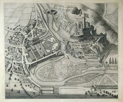 Italien, Dolceacqua, Byn Dolceacqua (Imperia) från Theatrum Regiae Celsitudinis Savoy av Joan Blaeu, Amsterdam av Joan Blaeu