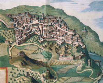 Karta över Narni, från Theatrum civitatum et admirandorum Italiae av Joan Blaeu, gravyr av Joan Blaeu