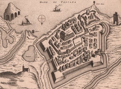 Karta över Nettuno, Lazio, Italien, kopparstick, ca 248x198 cm av Joan Blaeu