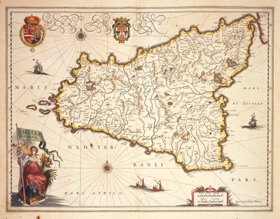 Karta över regionen Sicilien, av Joan Blaeu av Joan Blaeu