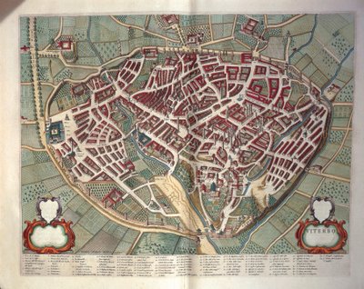 Karta över Viterbo från teatern i Italiens städer och underverk, av Joan Blaeu, gravyr av Joan Blaeu