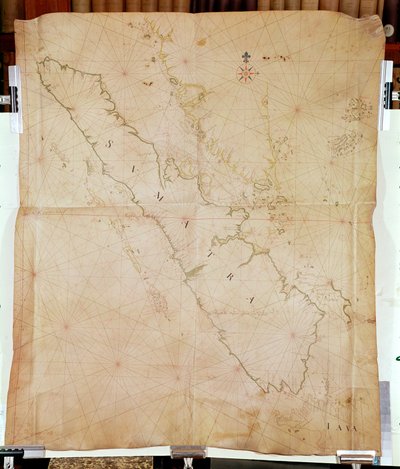 Ms 1288 Chart of Sumatra, 1653 (penna, bläck och tvätt på papper) av Joan Blaeu