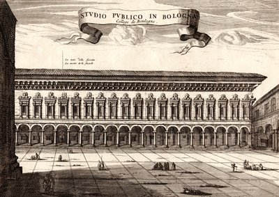 Archiginnasio-palatset, Bologna, Emilia-Romagna, Italien, kopparstick, ca 21x29 cm av Joan Blaeu